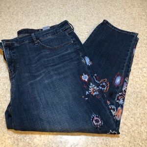 Chico's Dark Blue Embroidered Straight Leg Boyfriend Jeans